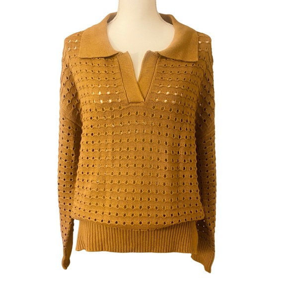 Joie Sweaters - NEW Joie Tan Eyelet Knit Collared Sweater- Long Sleeves (L)